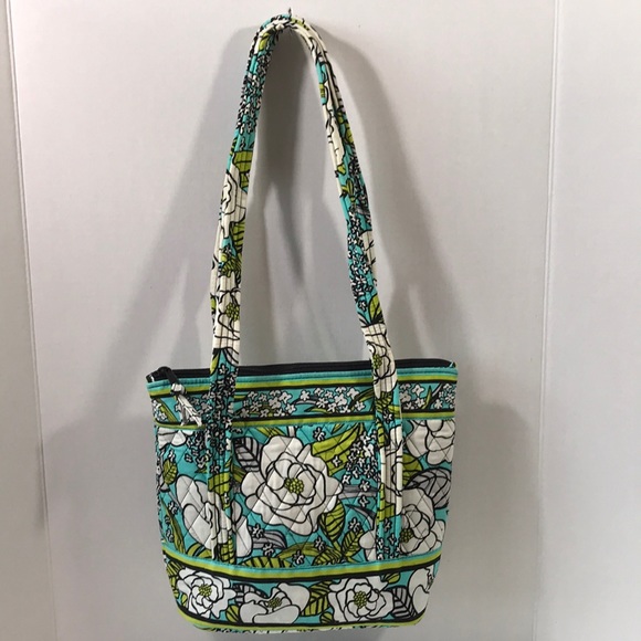 Quilted tote shopper bag floral turquoise green - Picture 2 of 8